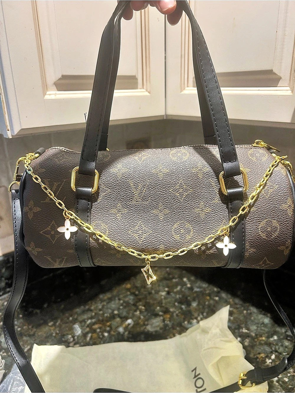 Monogram Cylindrical Satchel in Brown & Black